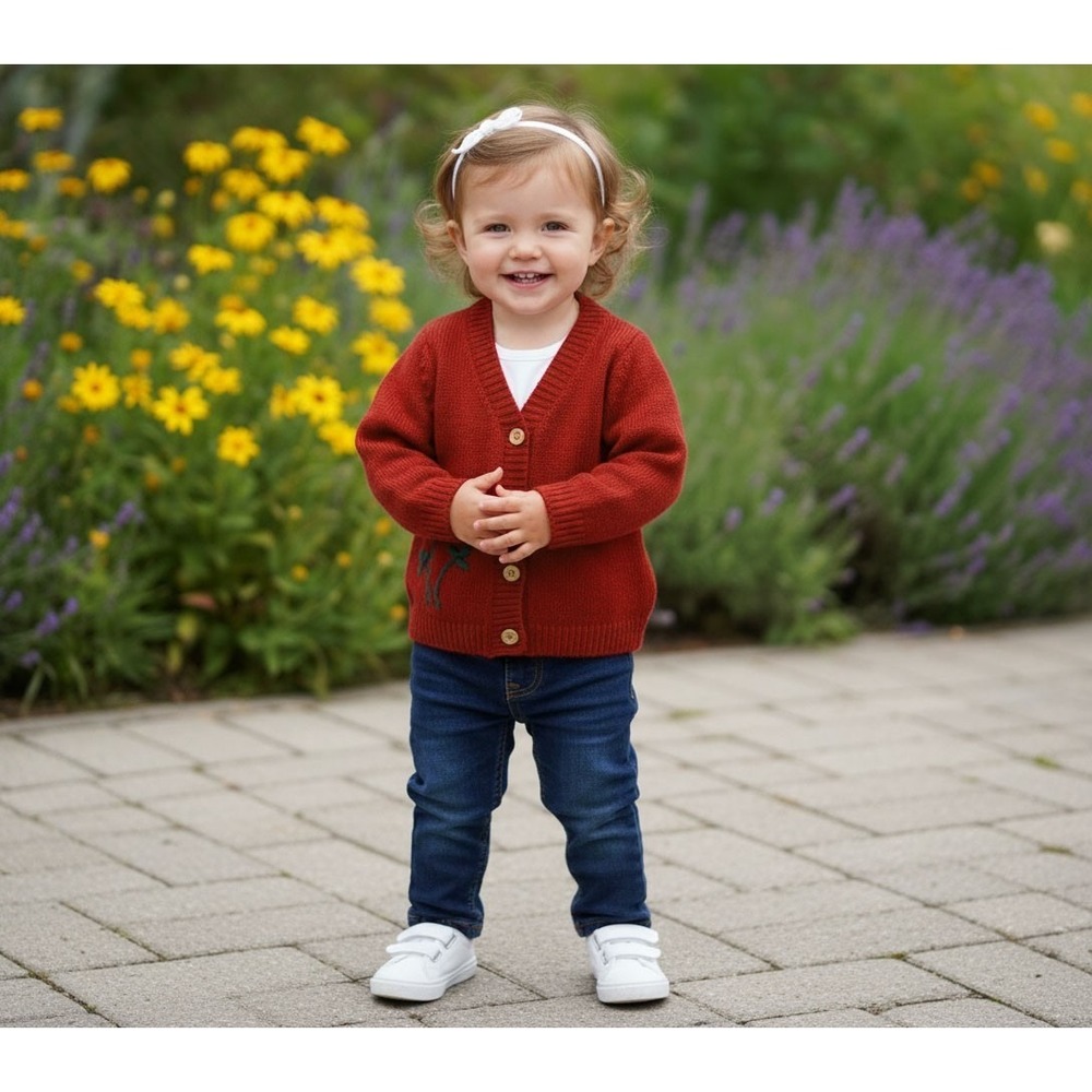 Toddler Girls Burnt Orange Knit Cardigan Sweater Size 100 cm (3T)